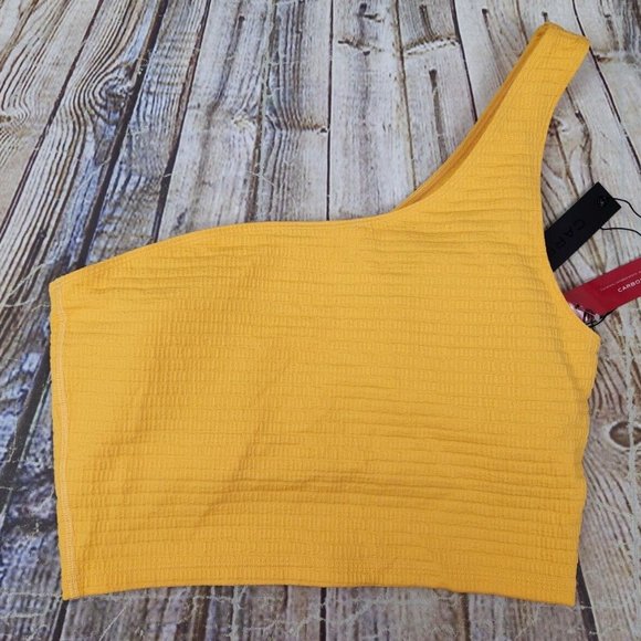 Carbon38 Jacquard One Shoulder Bra Yellow Large NWT - Picture 2 of 5